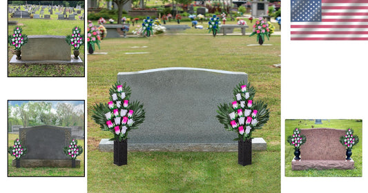 Elegant 2 Set Artificial Cemetery Flowers with Long Nail Vases - Pink & White