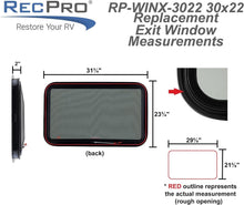 Load image into Gallery viewer, Durable RV Exit Window 30" W x 22" H with Removable Screen &amp; Trim Ring