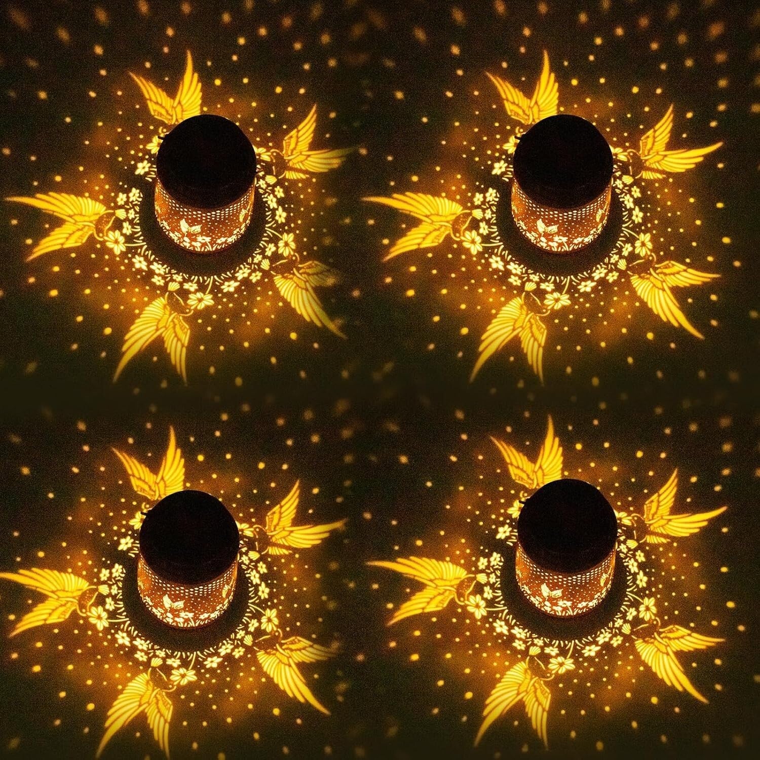 4 Pack Solar-Powered Hanging Hummingbird Lanterns - Elegant Outdoor Decor