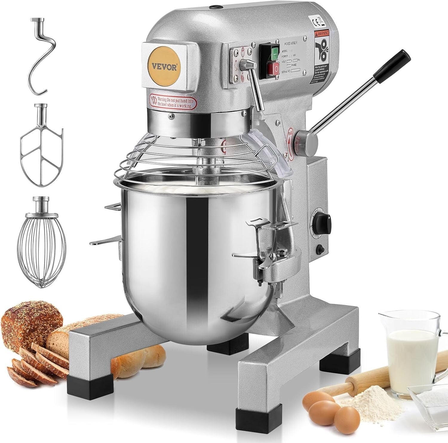 Professional 10Qt Mixer with 3 Adjustable Speeds - Ideal for Commercial Kitchens