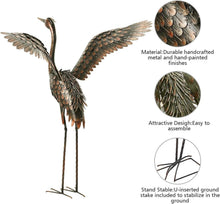 Load image into Gallery viewer, Freestanding Metal Crane Statues - Realistic Garden Art for Outdoor Elegance