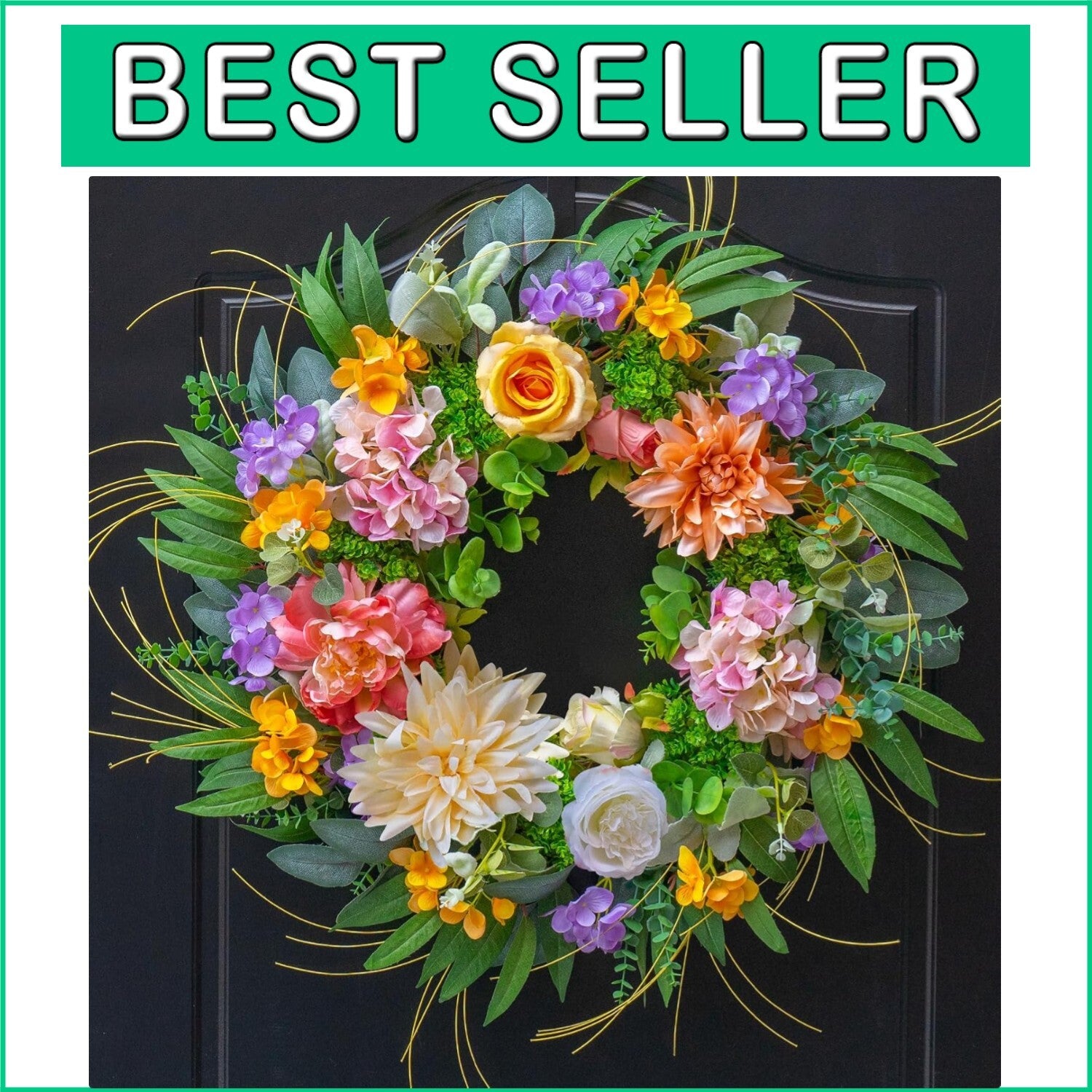 Charming 24" Round Hydrangea Wreath - Perfect for Home Porch or Window Display