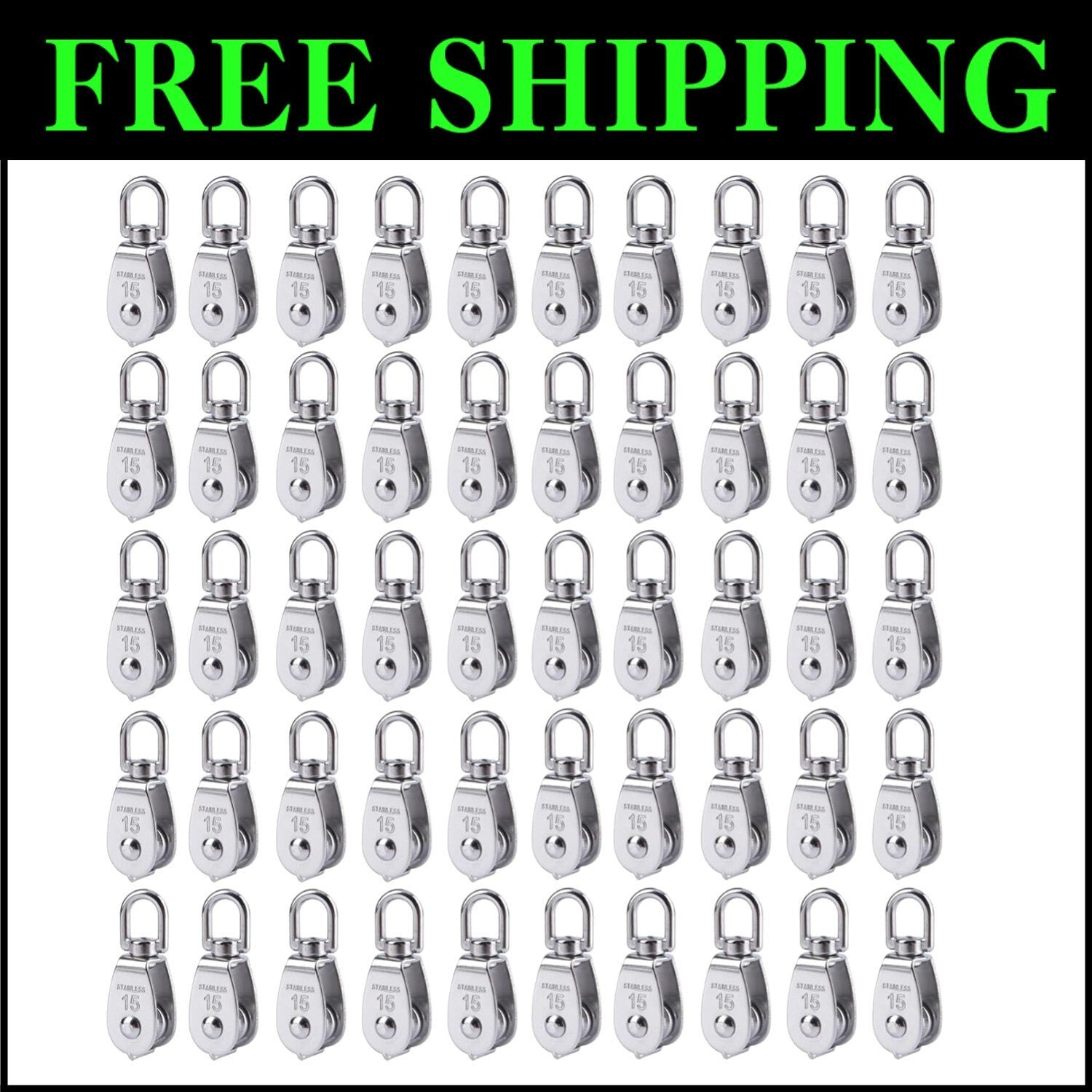 Premium 50 Pack M15 Pulleys with 360° Rotation - Ideal for Lifting and Rigging
