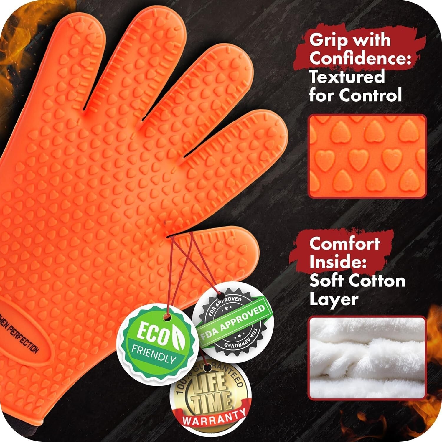 XL Heat Resistant Silicone BBQ Gloves - 12" Grilling Mitts with Recipe Bonuses