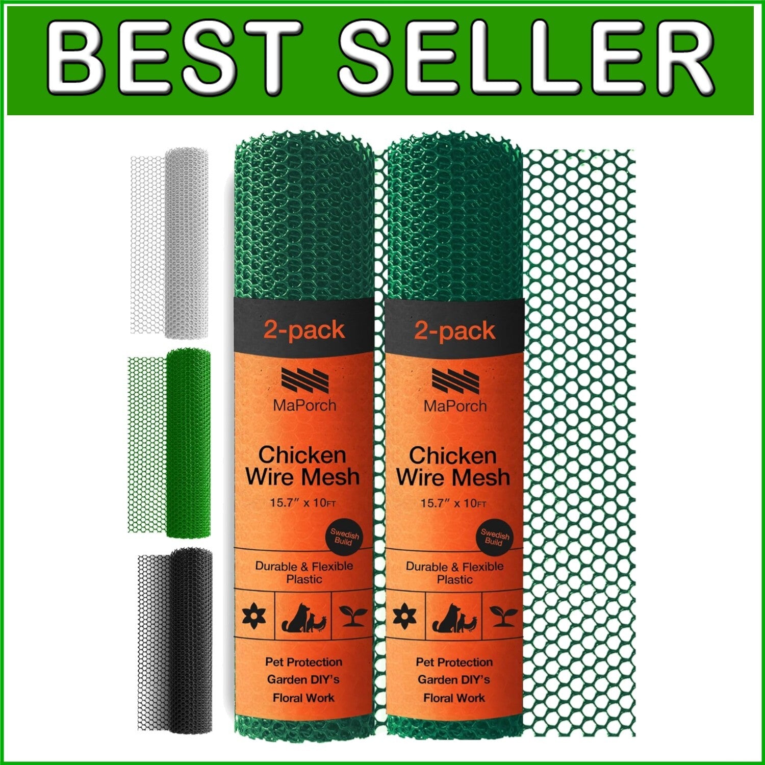 Weatherproof Chicken Wire Fencing - 2 Pack, 15.71" x 10ft for Pets & Gardens