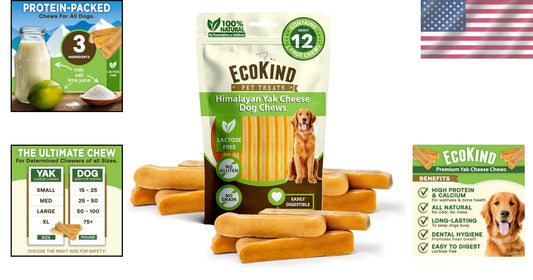 EcoKind Premium Gold Yak Cheese Chews for Large Breeds - 12 All-Natural Treats