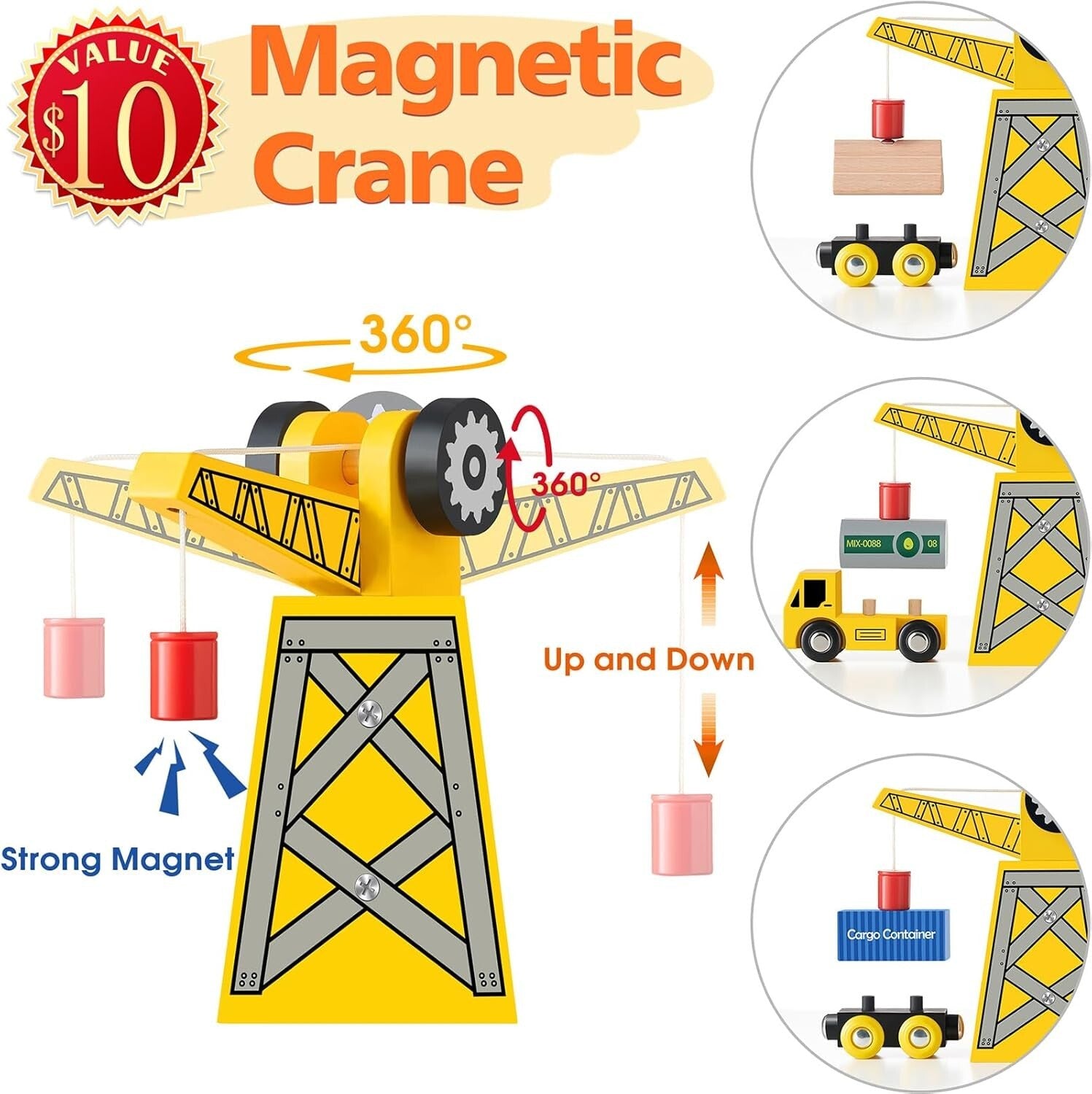 Premium Wooden Train Set - 55PCS with Accessories & Crane for Imaginative Play