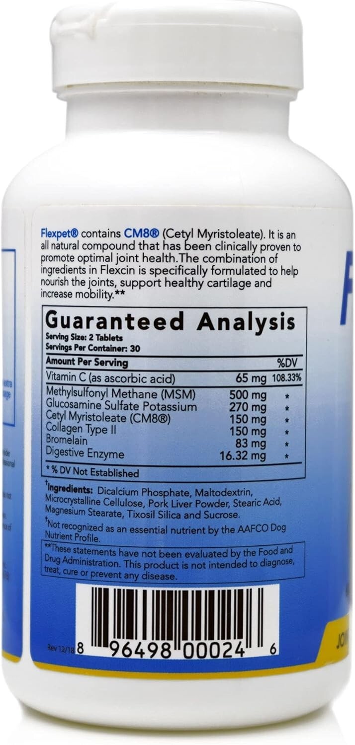 All-Natural Dog Joint Supplement - 180 Chewable Tablets with CM8, Gluten-Free