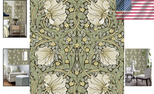 Waterproof Vintage Floral Wallpaper - Easy Install Morris Design 32.8ft Roll