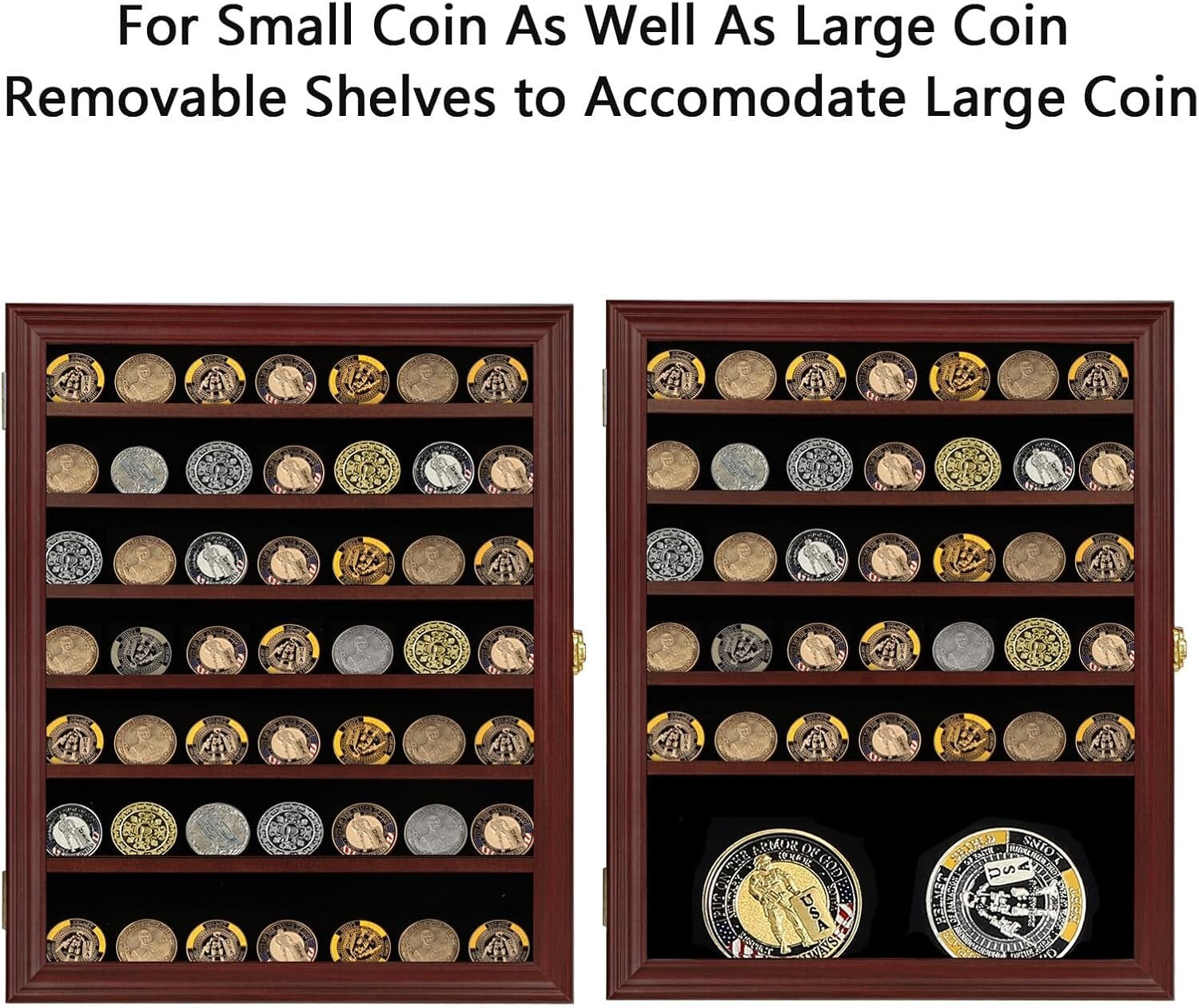 Large Mahogany Collectible Display Shadow Box - Lockable with Removable Shelves