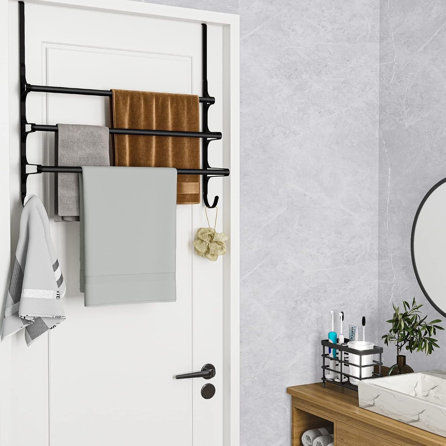 Durable Over The Door Towel Rack - 24.2" Triple Hook Design for Small Bathrooms