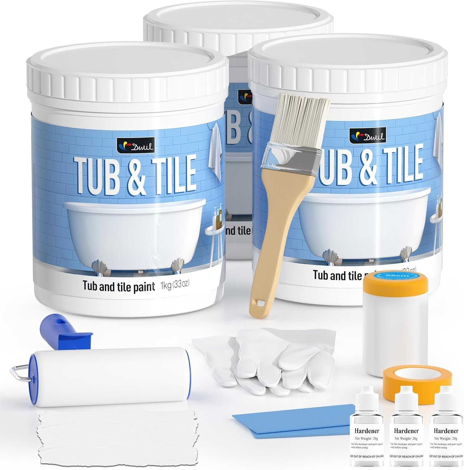 DIY Tile & Bathtub Refinishing Kit - Water-Based & Easy Cleanup - 3 Pack