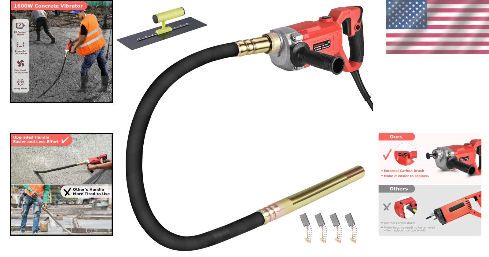 Industrial Handheld Concrete Vibrator with Extended Reach & Accessories Included