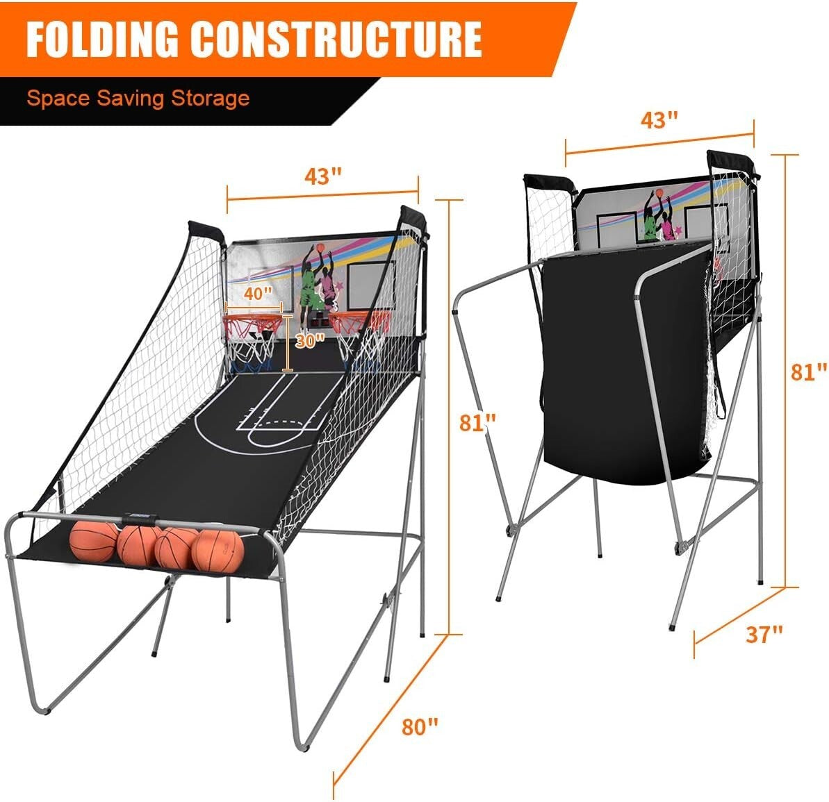 Electronic Double Shot Basketball Game with 4 Balls & Competitive Scoring System