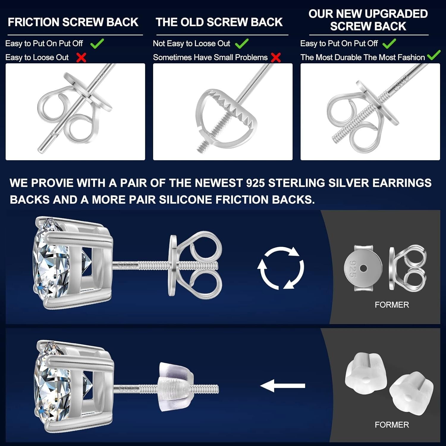 Elegant Moissanite Stud Earrings 3-10mm Screw Back Hypoallergenic - Luxury Gift