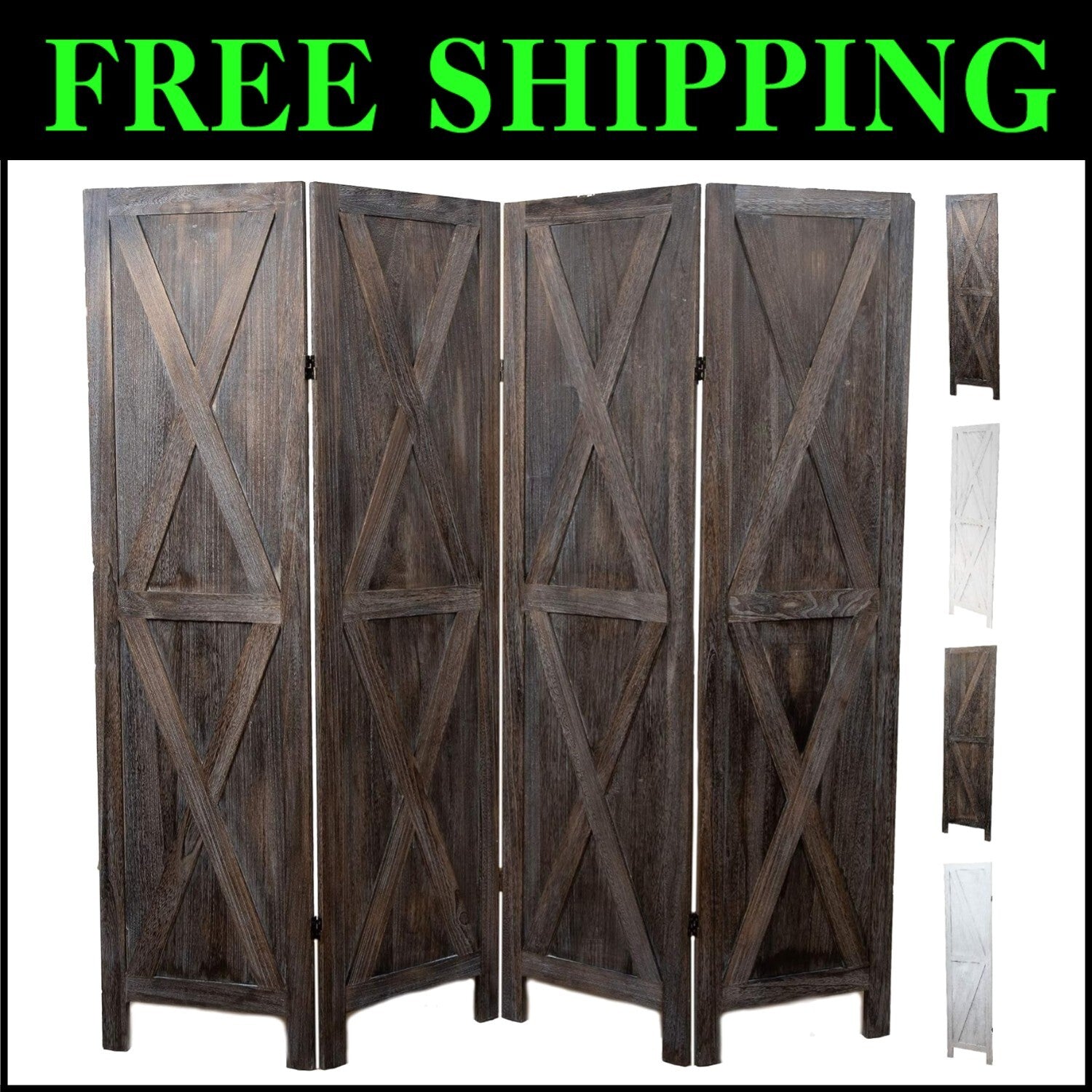 Portable Rustic Barnwood Privacy Screen - Stylish Room Separator 72"w x 67"h