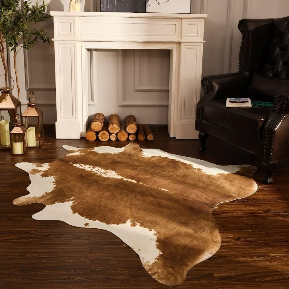 Premium Faux Cowhide Rug 4.6x5.2ft - Rustic Cow Print for Elegant Living