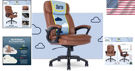 Cognac Executive Chair for Big and Tall - Adjustable Height & Neck Support