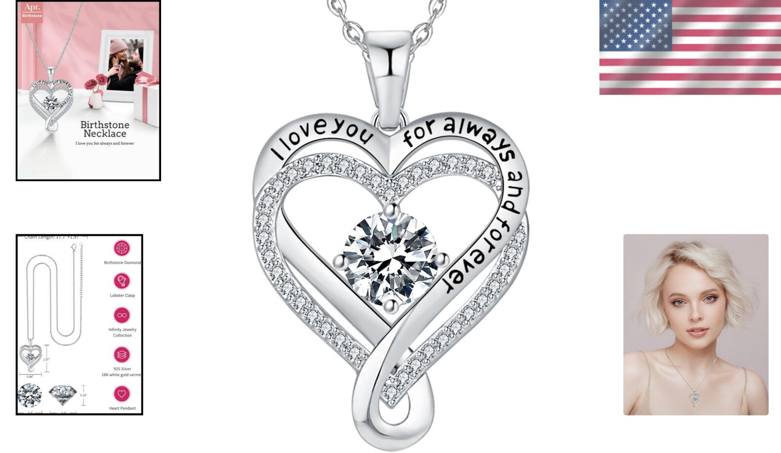 Adjustable Sterling Silver Heart Necklace - I Love You Engraving Gift for Women