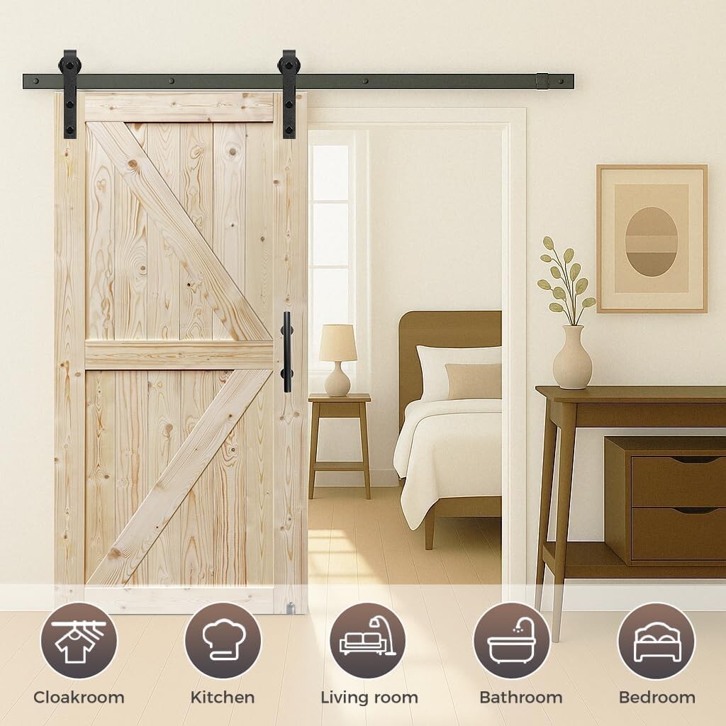 36x84 Unfinished Knotty Pine Barn Door with Sliding Hardware Kit for Elegance