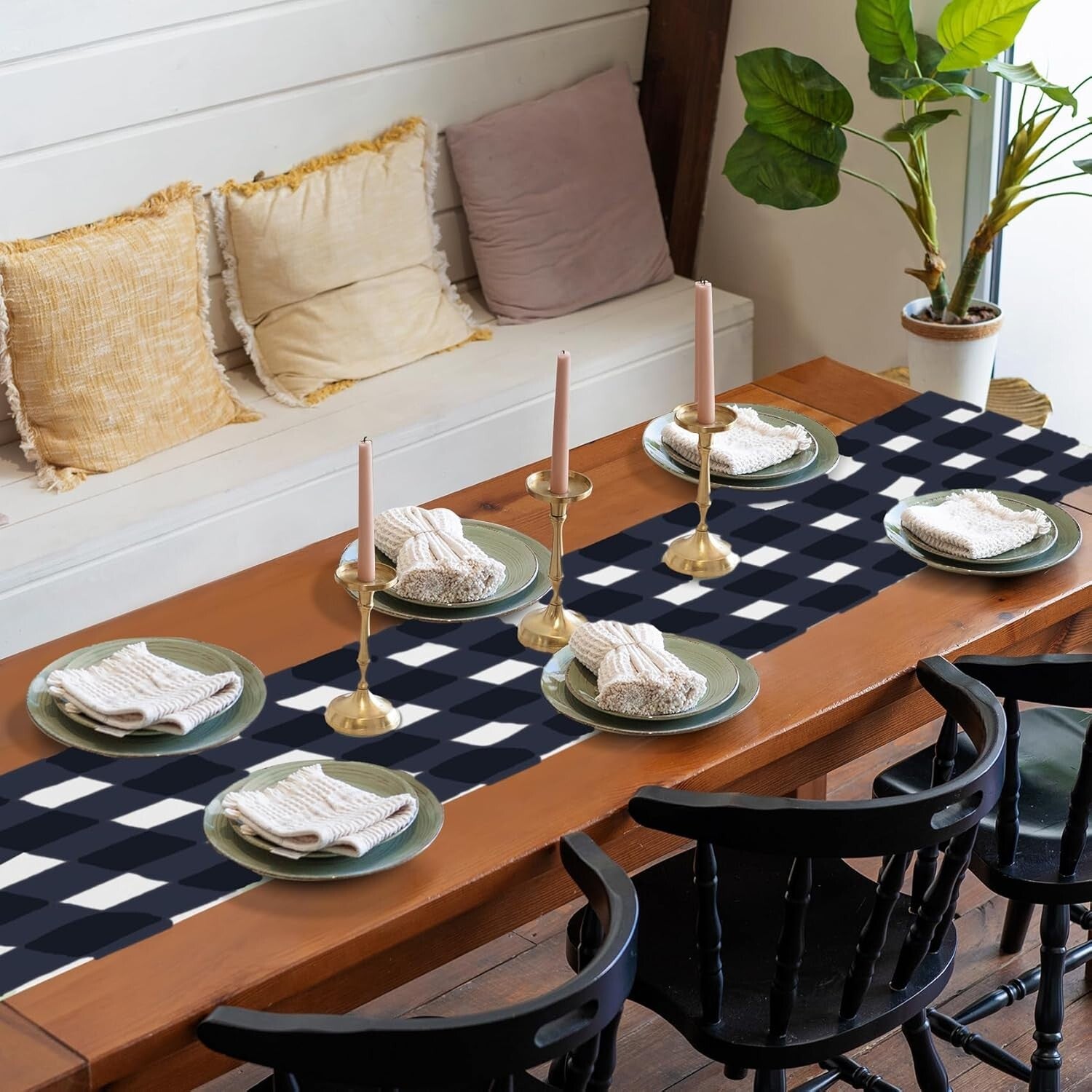 Durable Waterproof Table Runners - 12-Pack 14x108 Gingham for Parties & Weddings