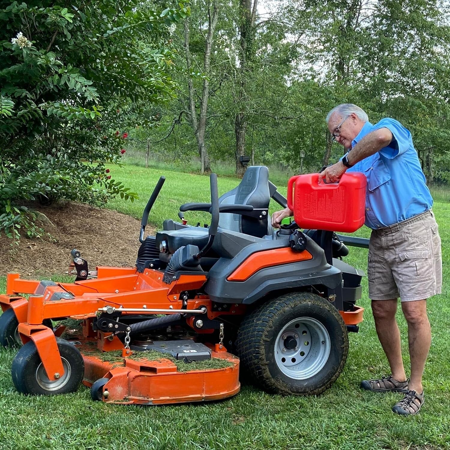 Durable 5-Gallon Red Gas Can with Flame Mitigation & Controlled Flow Spout