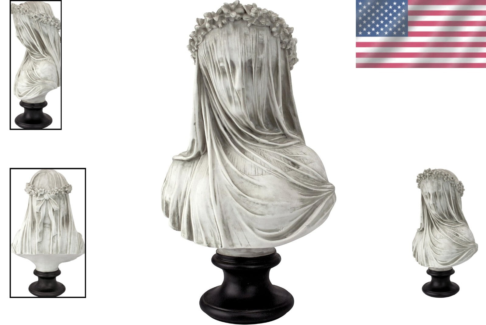 9" Wide Cast Stone Veiled Maiden Sculpture - Handcrafted Historical Art Decor