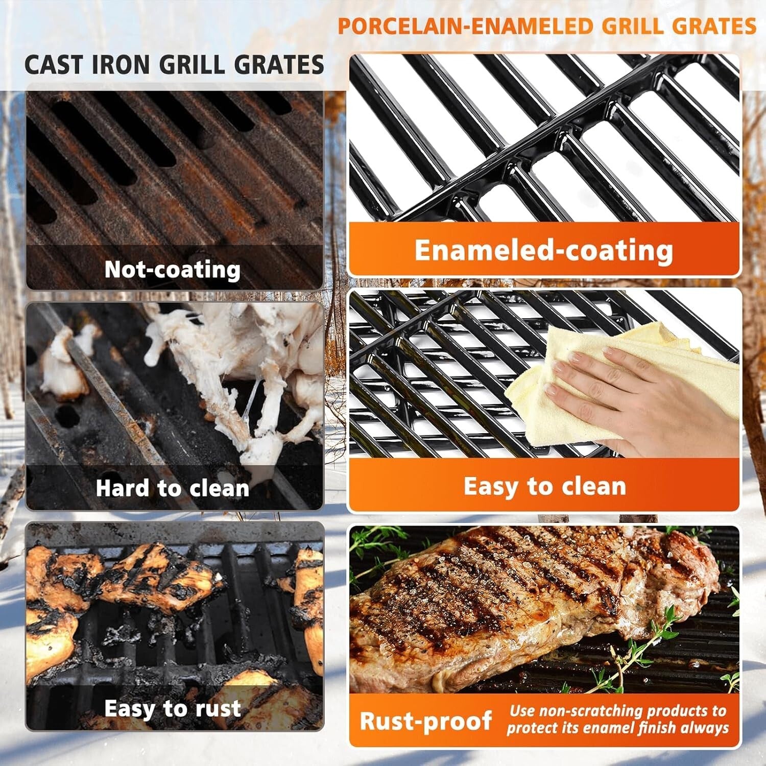 3-Pack Replacement Grill Grates: Easy Clean Porcelain for Charbroil Gas Grills