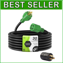 Load image into Gallery viewer, 30 Amp Generator Extension Cord - 50 Feet, NEMA L14-30, Safe &amp; Durable Design