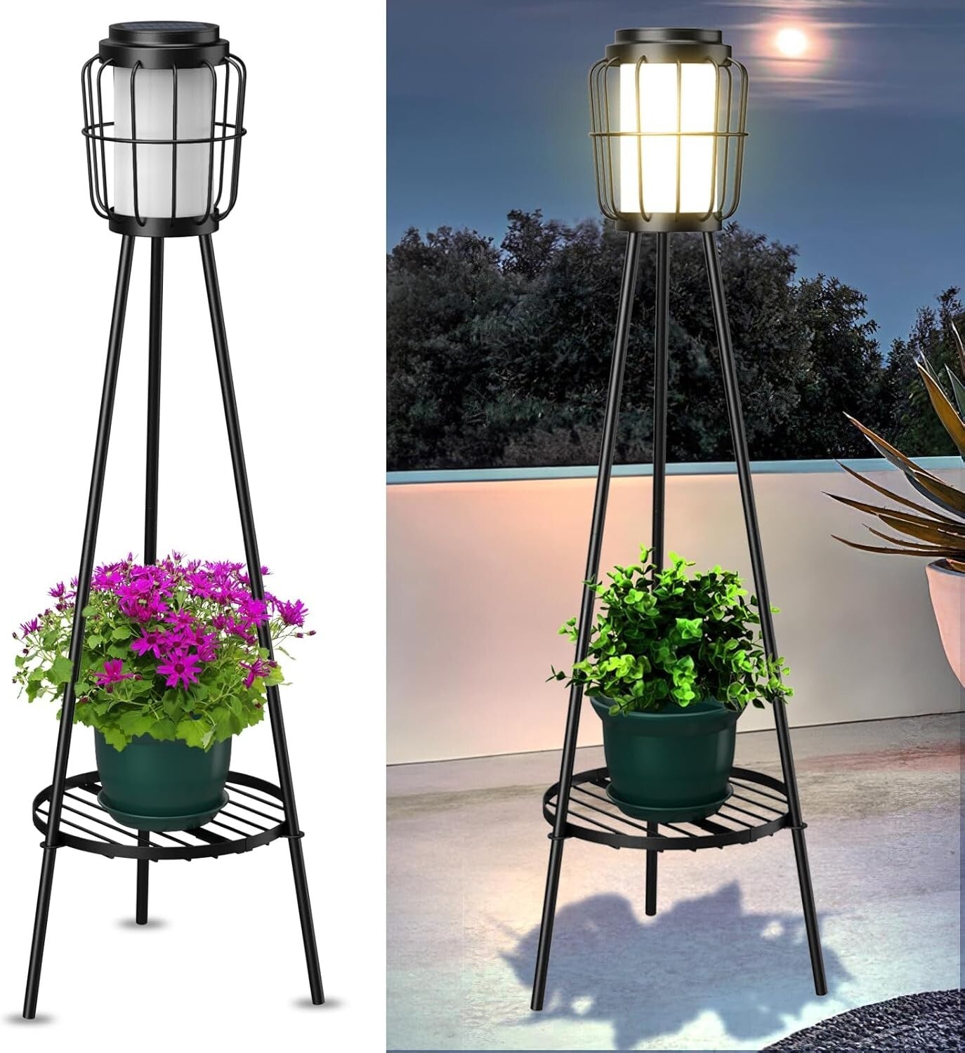 Art Deco Waterproof Solar Floor Lamps - 2 Pack with Touch Control & Metal Base