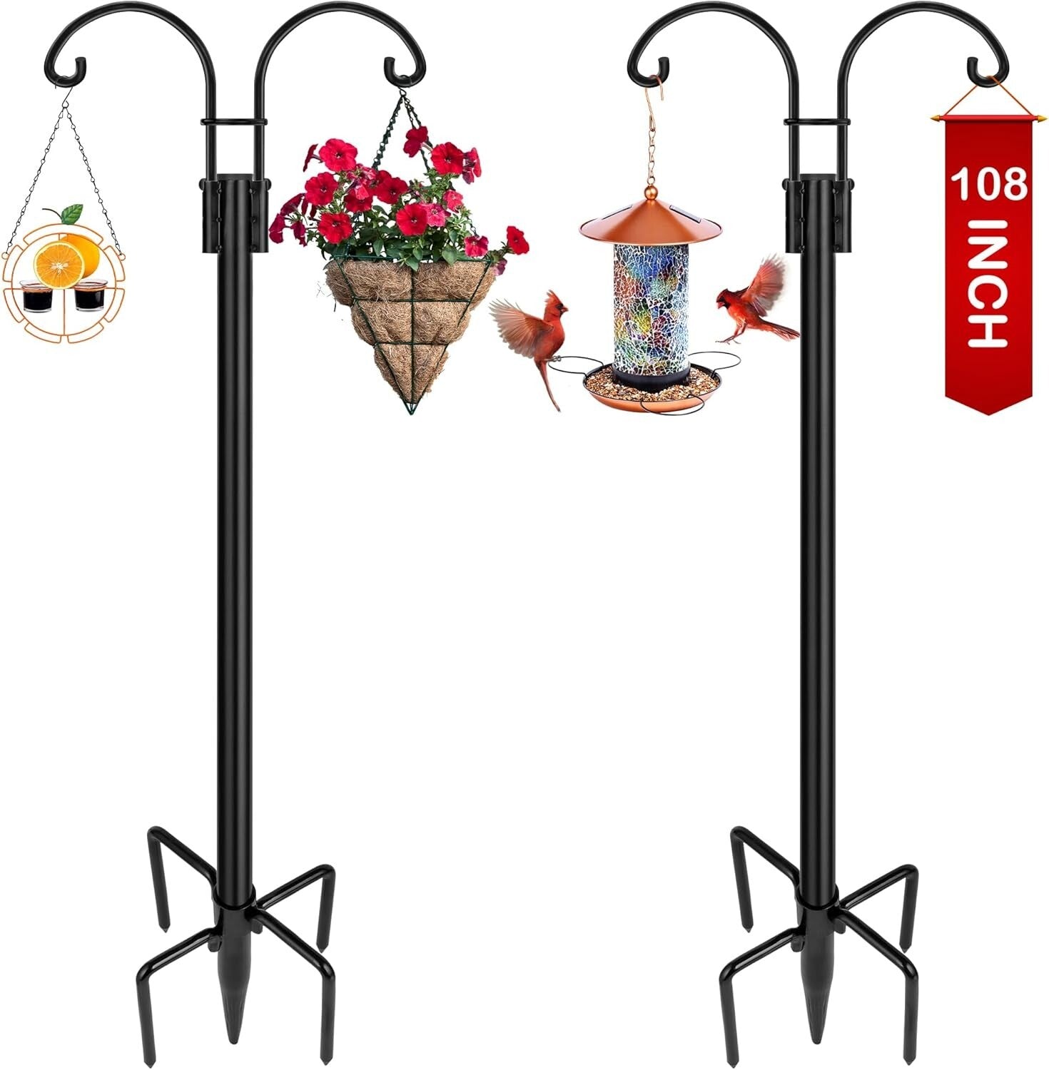 Adjustable Double Arm Garden Hooks - Versatile Support for Flower Baskets & More