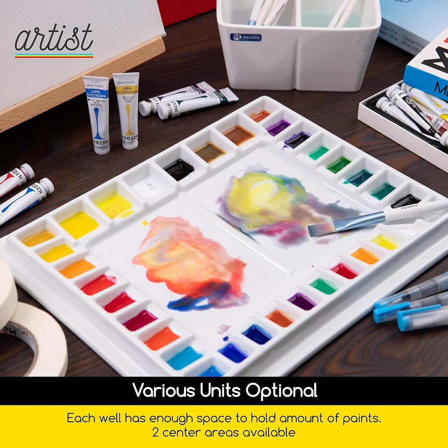 Large 33-Well Ceramic Watercolor Palette with Lid: Ideal for Acrylic Painting