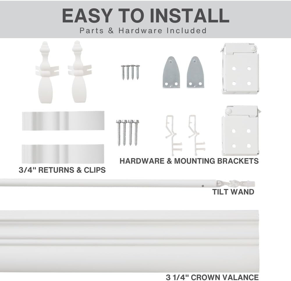 Durable 2" Cordless Faux Wood Blinds, Bright White, 35" x 72" - Easy Install