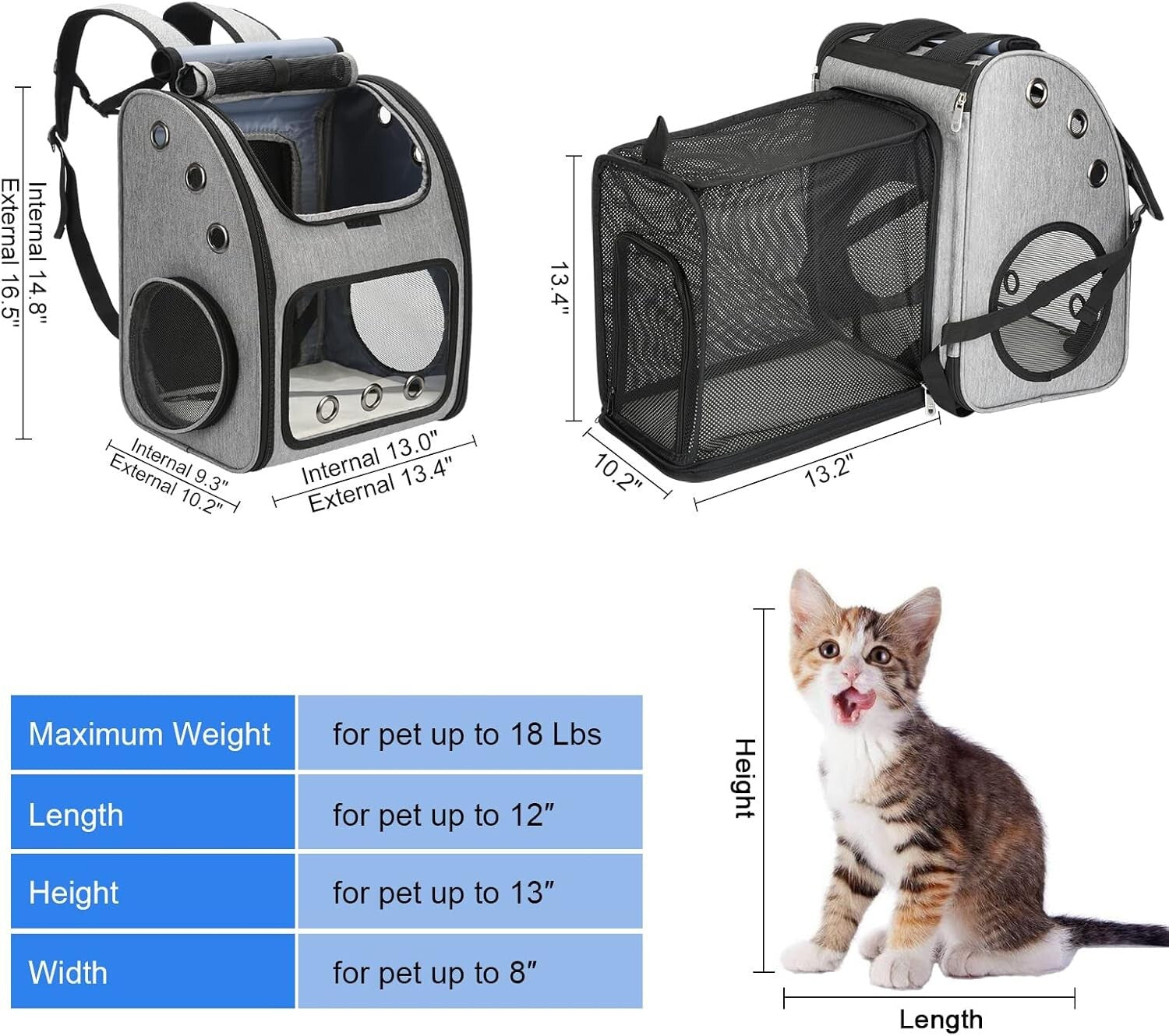 Portable Pet Travel Carrier Backpack - Safety & Comfort for Dogs, 18 lbs Max