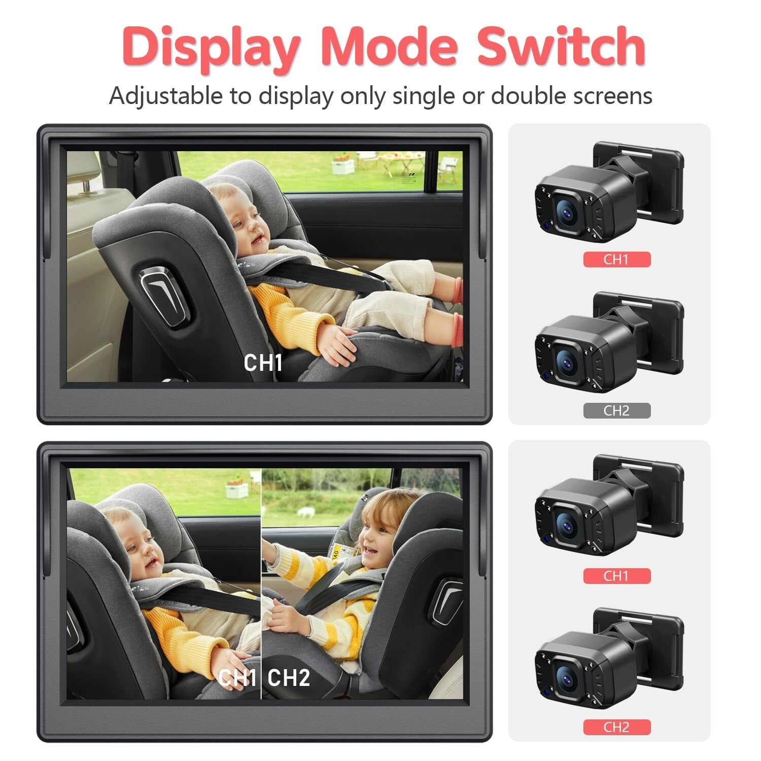 Easy-Install Baby Car Camera with 1080p Display & Night Vision for Road Safety