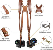 Load image into Gallery viewer, Comfort &amp; Safety: Adjustable Dual Camera Harness for Pro Photographers, Brown