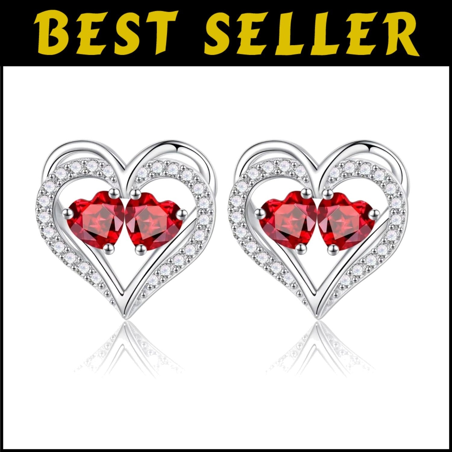 Elegant 925 Sterling Silver Birthstone Heart Earrings - Perfect Anniversary Gift