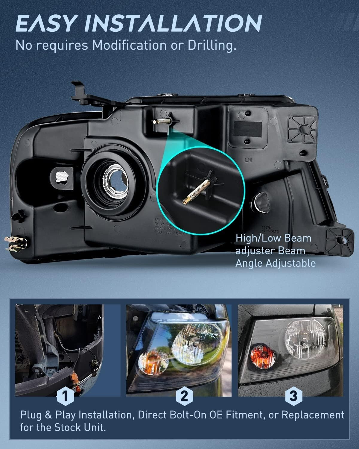 DOT Compliant 2004-2008 F150 Headlight Assembly - Easy Installation & Waterproof