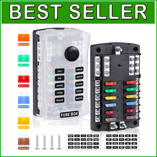 LED Indicator 12-Way Fuse Block with Spare Slots - Safe Circuit Protection Tool