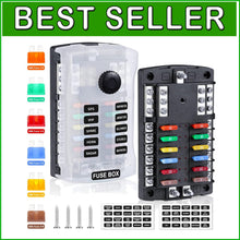 Load image into Gallery viewer, LED Indicator 12-Way Fuse Block with Spare Slots - Safe Circuit Protection Tool