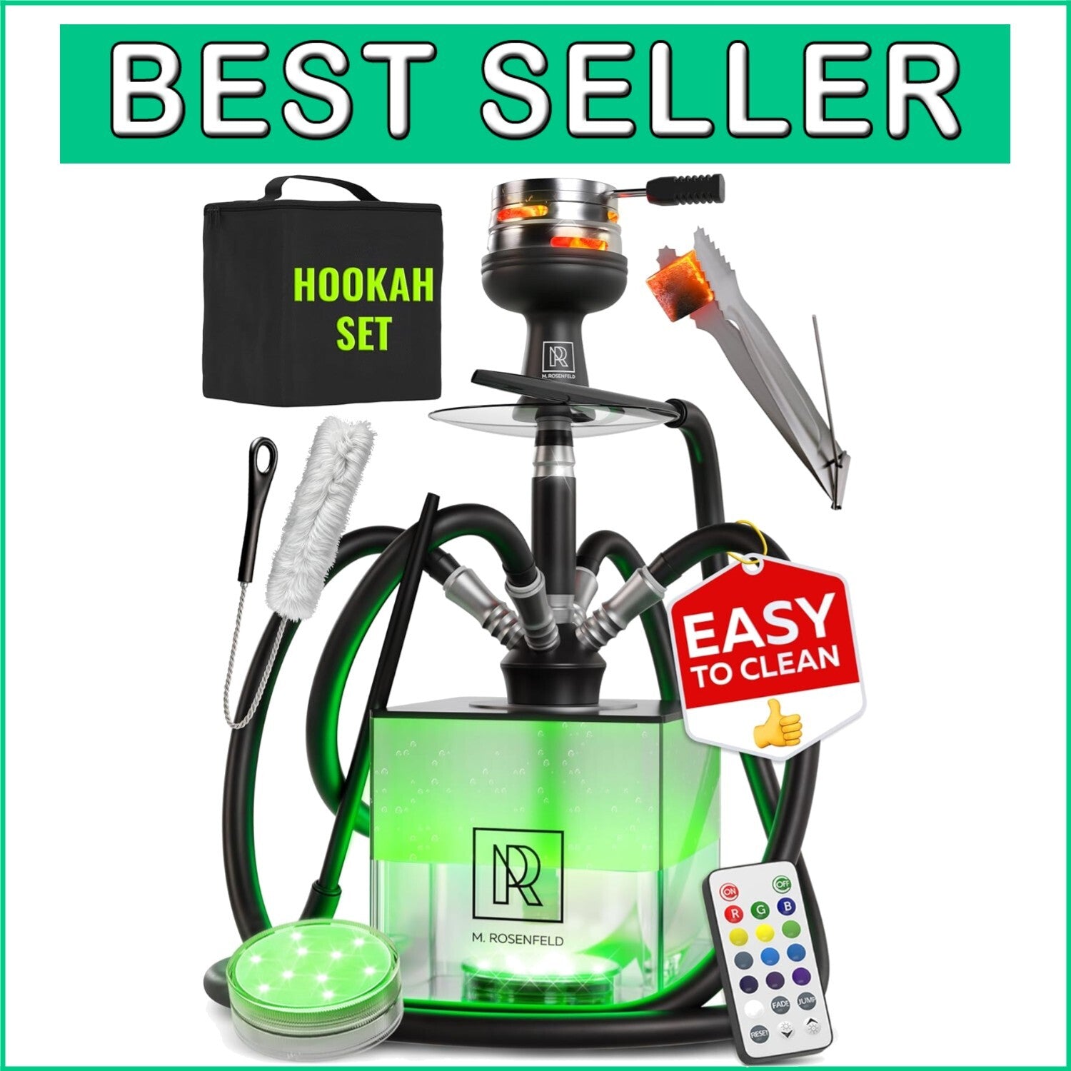 4 Hose Premium Hookah Set with LED Light - Complete Acrylic Kit & Accessories
