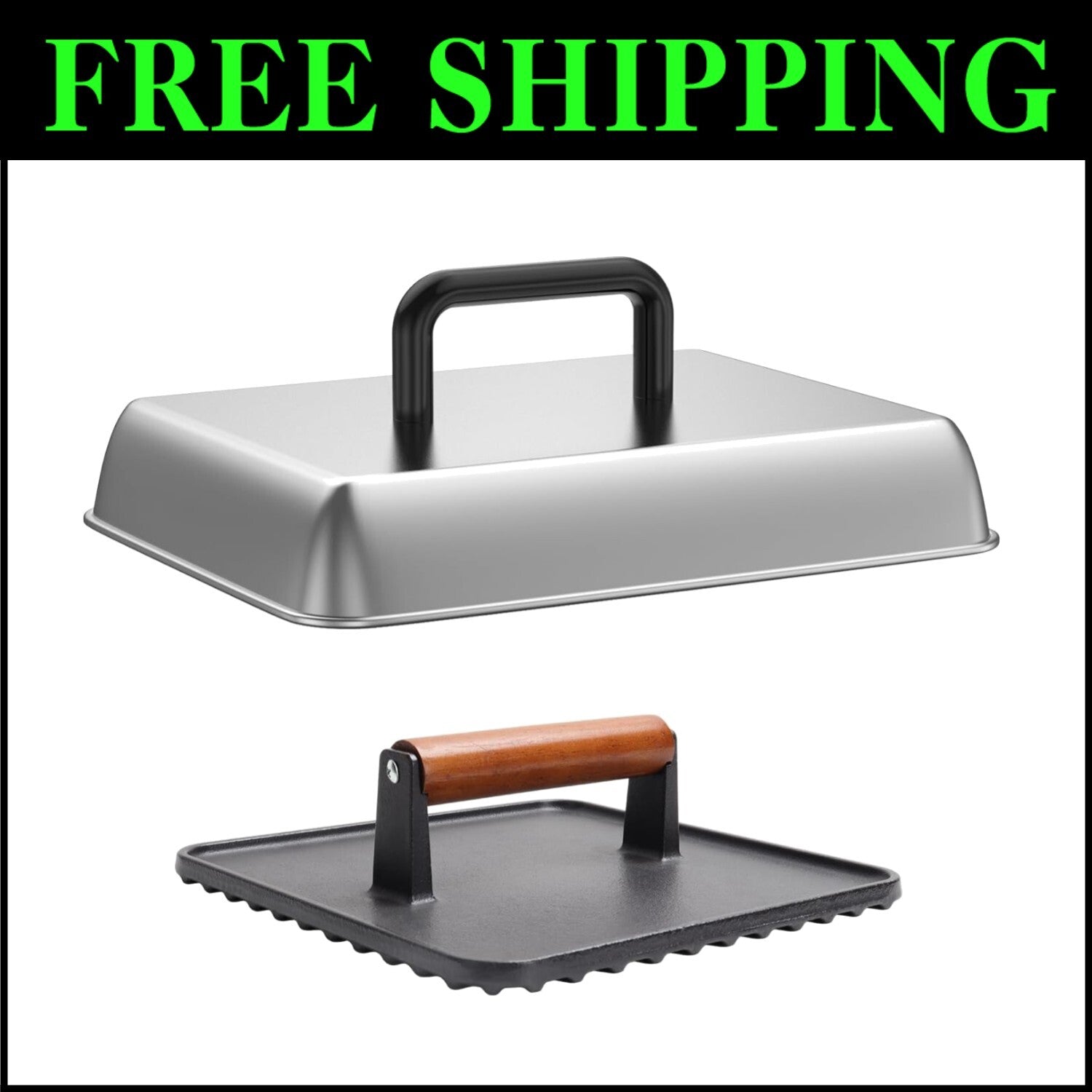 Stainless Steel Basting Cover & Cast Iron Smash Press - Essential Grill Tools