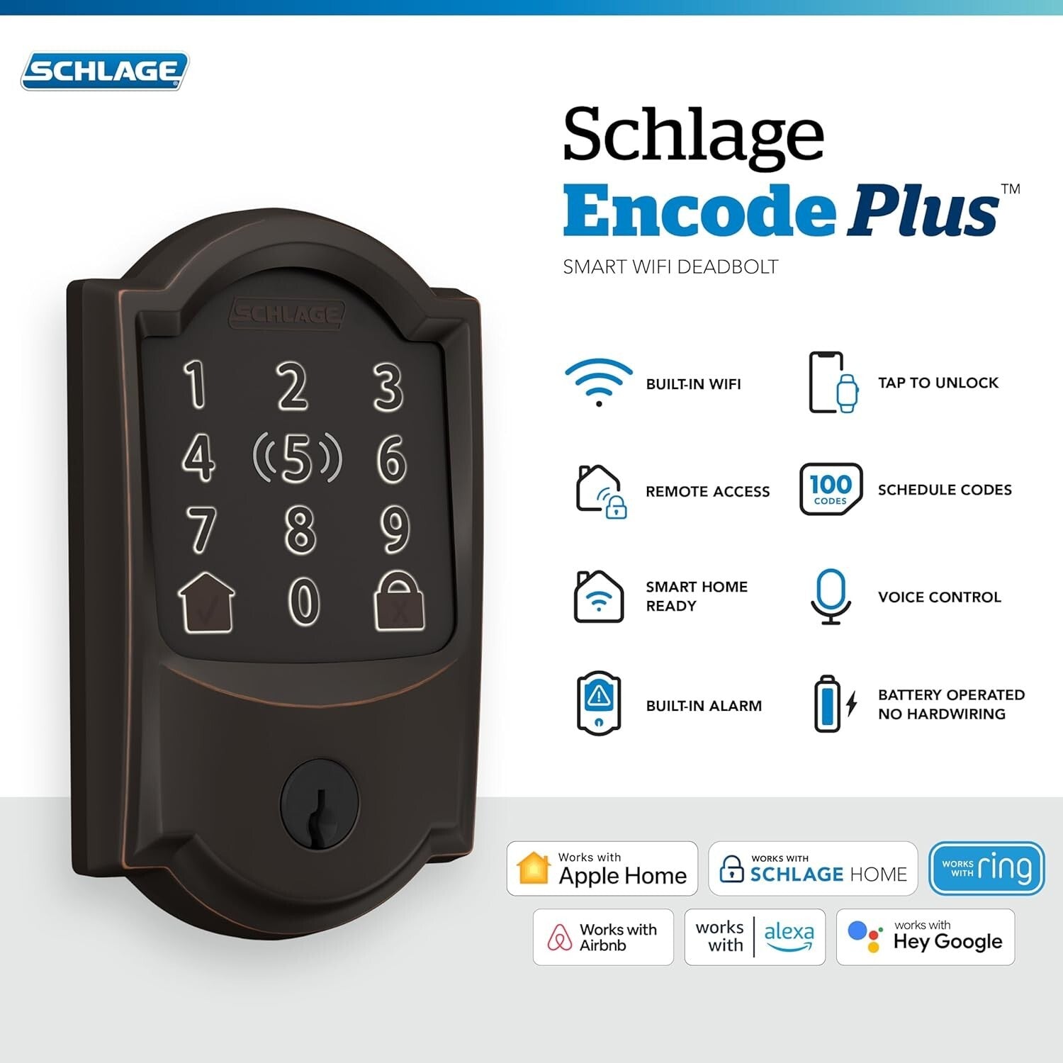 Encode Plus WiFi Smart Lock - Keyless Deadbolt with Touchscreen and Camelot Trim