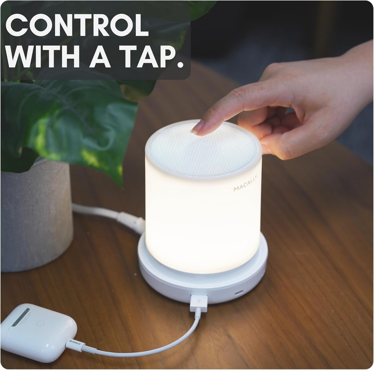 Fast-Charging Bedside Light with USB-A and USB-C Ports - Rustic Touch Control