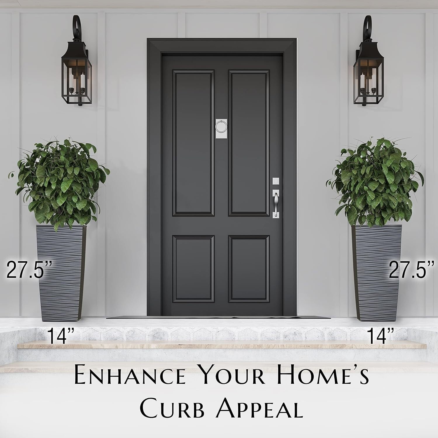 Elegant Tall Resin Planters - 27.5” Dark Grey Pots for Indoor & Outdoor Use