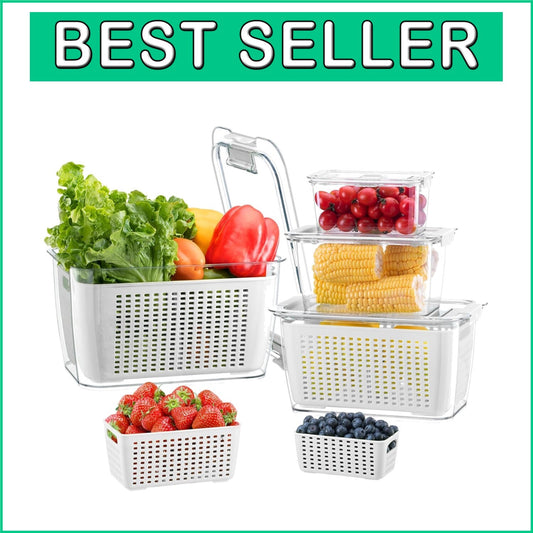 Adjustable Ventilation Fruit & Vegetable Containers - 4 Pack Fridge Organizer