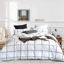 Load image into Gallery viewer, Soft Cotton White Grid Comforter Set Full with 2 Pillowcases - Winter Essential