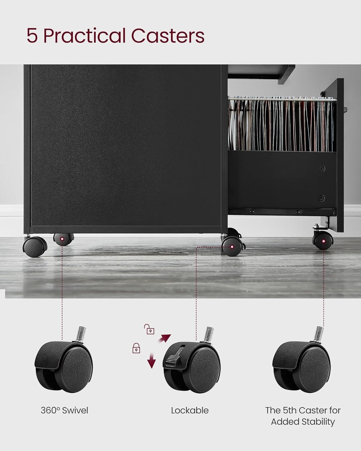 Sleek Mobile File Cabinet with Locking Drawers & Open Shelf - A4 & Letter Size