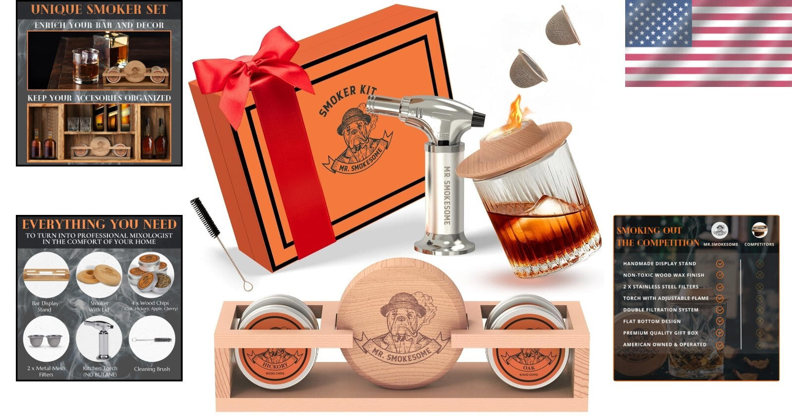 Cocktail Smoker Set with Display Stand & Torch - Perfect Whiskey Gift for Men