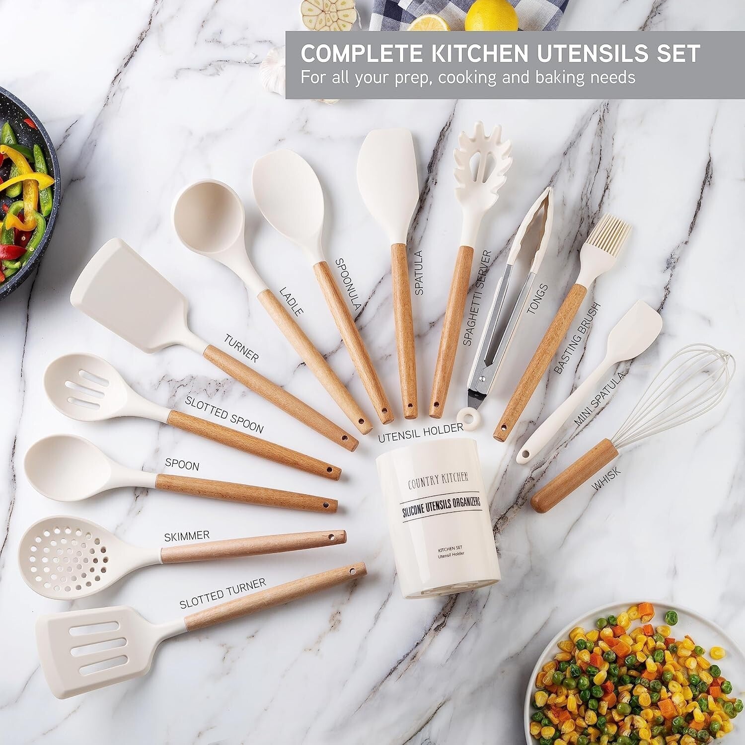 Chic 14-Piece Silicone Utensil Set - Non-Stick, BPA-Free for Modern Kitchens
